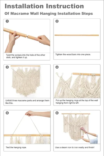 Vista 10 de Mkono macramé para colgar en la pared, decoración bohemia para el hogar, decoración tejida elegante para dormitorio, sala de estar, apartamento