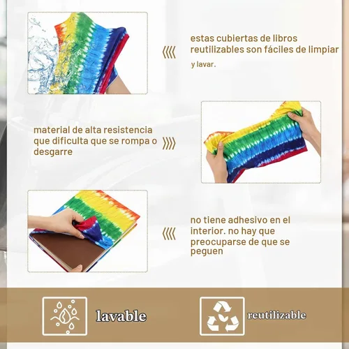 Vista 5 de Teling Paquete de 9 fundas elásticas para libros, fundas de tela jumbo para libros de texto de tapa dura, reutilizables, lavables, suministros
