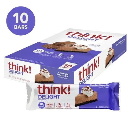Vista 11 de think! Delight Barras de proteínas, bajas en carbohidratos, sin gluten, pastel de mousse de chocolate, 10 unidades (el embalaje puede variar)