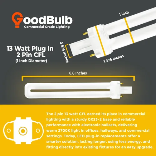 Vista 3 de GoodBulb Bombillas CFL de 13 W, base GX23 de 2 pines, 2700 K, blanco suave, 13 W, alto rendimiento, 800 lúmenes, bombillas fluorescentes compactas