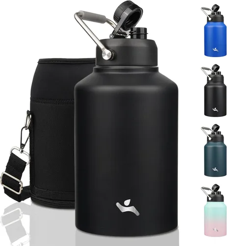 Vista 44 de Konokyo Jarra de medio galón con asa, botella de agua aislada de 64 onzas con bolsa de transporte, botella de metal de acero inoxidable al vacío