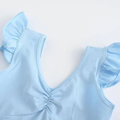 Vista 6 de HIPPOSEUS Leotardos de gimnasia de ballet para niñas, con volantes, manga corta, ropa de ballet para baile, Y-07