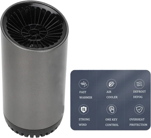 Vista 7 de Calentador de coche de 150 W, soplador de aire caliente para automóvil en forma de taza, ventilador portátil giratorio de 180° con soporte