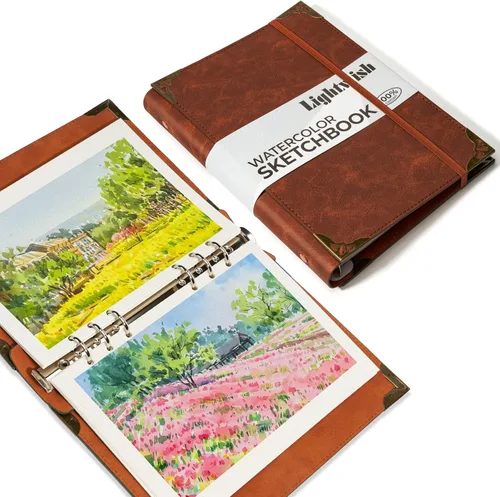 Vista 13 de Libro de bocetos de acuarela Lightwish, 100% algodón sin ácidos, papel de acuarela prensado en frío de 300 gsm/140 lb para artistas, adultos