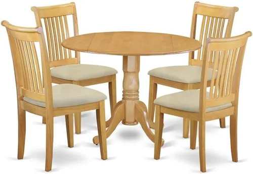 Vista 13 de East West Furniture DLPO3-OAK-C Dublin - Juego de 3 piezas que contiene una mesa de comedor redonda con gotas y 2 sillas de cocina de tela de lino
