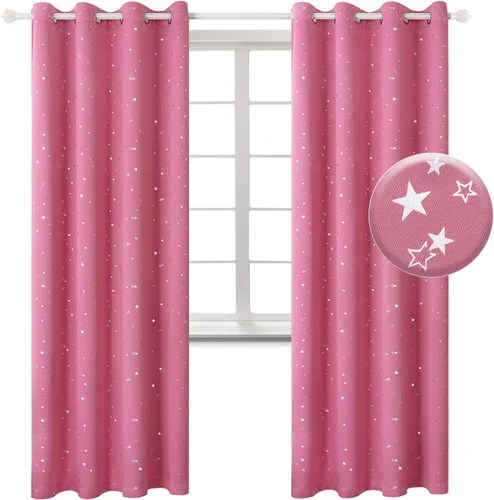 Vista 17 de BGment Cortinas opacas para dormitorio infantil, con aislamiento térmico, con ojales, estampado de estrellas plateadas, cortinas para oscurecer