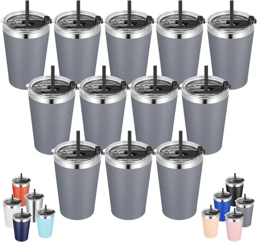 Vista 26 de VEGOND - Vaso térmico de acero inoxidable de 12 onzas con aislamiento al vacío de doble pared, vaso para viaje con tapa y pajita reutilizable Negro
