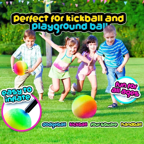 Vista 4 de PlayBolt Rainbow Playground Ball - Pelota inflable de goma de 8.5 pulgadas (paquete de 1) para niños y adultos, juegos en interiores y exteriores