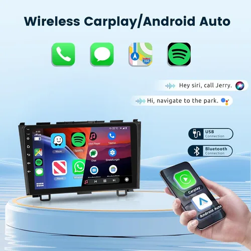 Vista 3 de Estéreo de coche Android 2G+64G para Honda CRV 2007-2011 con Carplay inalámbrico/Android Auto con navegación GPS WiFi, pantalla táctil de 9