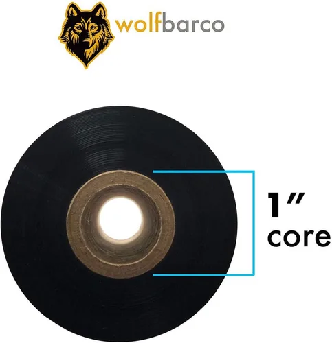 Vista 2 de 6 rollos Wolfbarco de cinta de cera de transferencia térmica estándar de 4.33 pulgadas x 1345 pies para etiquetas y códigos de barras para SATO