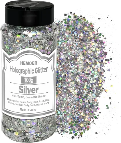 Vista 9 de HEMOER Purpurina Gruesa Holográfica, 12 Colores de Lentejuelas Brillantes, Conjunto de Purpurina de Poliéster Exclusivo Mixto para Resina Epoxi