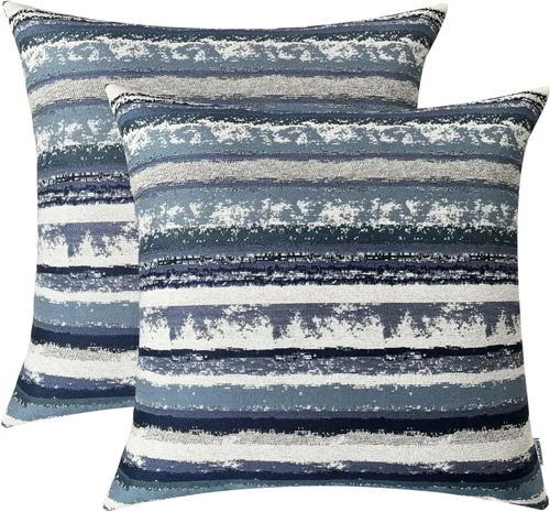 Vista 5 de Fundas de almohada jacquard a rayas de 16 x 16 pulgadas, paquete de 2, azul marino