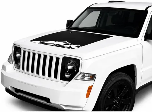Vista 5 de Calcomanía de vinilo con diseño de rayas opacas con diseño de rayas negras o negras compatibles con Jeep Liberty 2008-2014