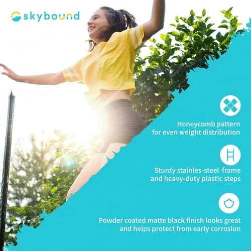 Vista 2 de SkyBound Escalera universal para cama elástica de 2 escalones, fácil de instalar, escalera de acero ultraduradera para marcos de trampolín de 32 a