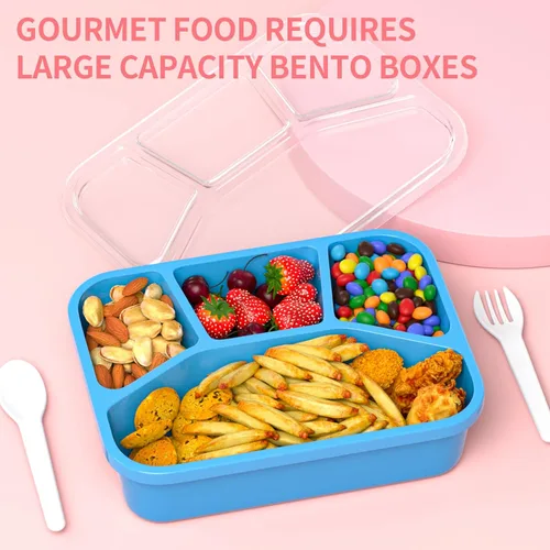 Vista 5 de Bento - Lonchera para adultos (paquete de 4), recipiente de preparación de comidas de 4 compartimentos con cubierta transparente, contenedores