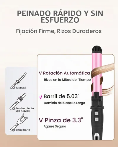 Vista 3 de Rizador de pelo con rotación automática: rizador de pelo automático de 1.25 pulgadas con temperatura ajustable de 180 °F a 410 °F y pantalla LCD