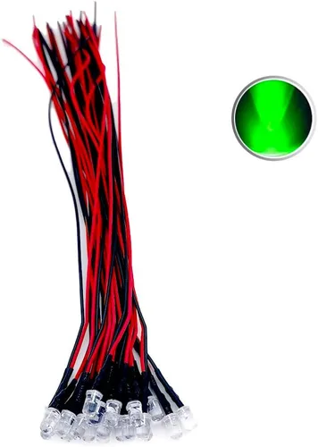 Vista 16 de 30 piezas de luces LED de 12 voltios de 3mm con parte superior plana verde, diodos emisores de luz precableados, lente de agua transparente de 7.9