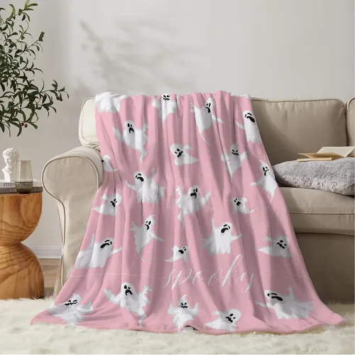 Vista 18 de YeeJu Manta de Halloween pequeña de fantasma espeluznante negro, manta de Halloween para bebé, manta acogedora suave y ligera de felpa de forro