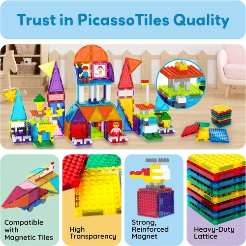 Vista 8 de PicassoTiles Bloques de construcción magnéticos Azulejos de ladrillo STEM creativos azulejos magnéticos Set de complementos de construcción Juguete