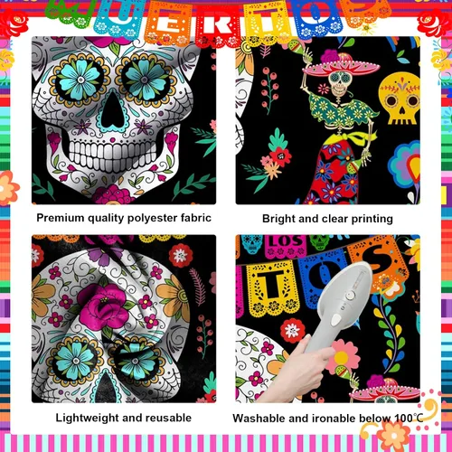 Vista 5 de Avezano Telón de fondo del Día de los Muertos, 5 x 3 pies, diseño de calavera de azúcar mexicana, fondo de fotografía de Dia DE Los Muertos