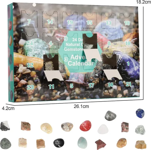 Vista 7 de Calendario de Adviento de 24 días, calendario de Adviento con piedras preciosas de cristal natural, minerales y fósiles, calendario de Adviento