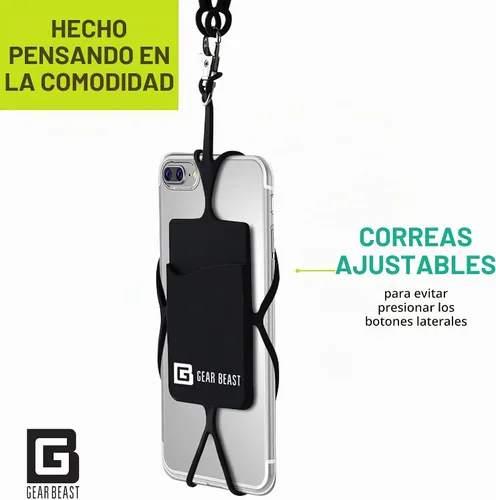Vista 6 de Gear Beast - Correa universal para teléfono celular compatible con iPhone, Galaxy y la mayoría de teléfonos inteligentes, incluye soporte para Negro