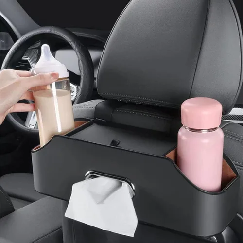 Vista 5 de Organizador de respaldo de asiento de automóvil, organizador de asiento trasero de automóvil y almacenamiento con 2 soportes para vasos de bebidas