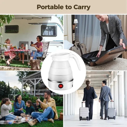 Vista 6 de Hervidor eléctrico para viajes, 600 W, 110 V, 0.6 L, hervidor eléctrico pequeño de 600 W, hervidor portátil para hoteles, caldera de agua