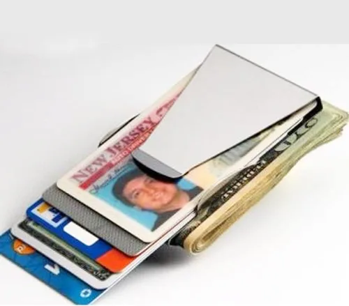 Vista 2 de billetera y tarjetero doble con clip para billetes y tarjetas de crédito, Plateado