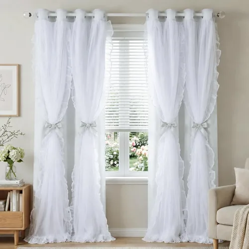 Vista 13 de PONY DANCE Cortinas 100% opacas color beige para dormitorio, 52 pulgadas de Beige - 100% Blackout