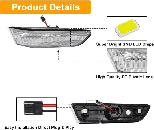 Vista 6 de luces direccionales laterales LED compatibles con G35 2D Coupé 2003-2007 / para Skyline V35 Coupé 2002-2007, lámparas de luces direccionales Luces