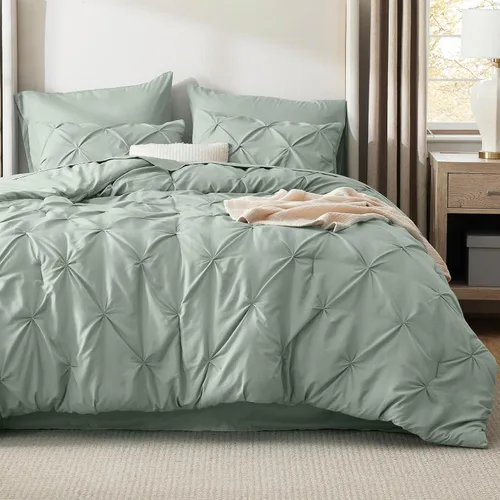 Vista 55 de Bedsure - Juego de edredón tamaño individual gris - Ropa de cama tamaño individual en una bolsa de 5 piezas, juego de cama Pintuck GentleSoft™