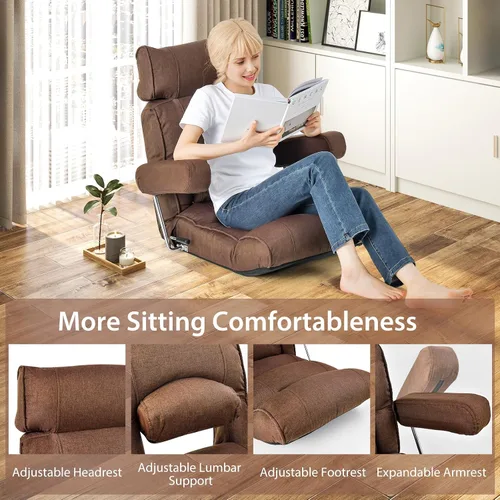 Vista 6 de KOMFOTT Sofá plegable ajustable, tumbona tapizada para interiores con reposacabezas ajustable de 6 posiciones, soporte lumbar, asiento extendido