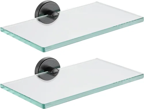 Vista 46 de JQK Pequeños estantes flotantes de vidrio negro, repisas de exhibición de 4 pulgadas para pared, mini decoración, sala de estar, dormitorio, baño