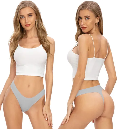 Vista 4 de Tangas para mujer, tangas invisibles para mujer, paquete de ropa interior de bikini de seda de hielo Tangas sin costuras B/G