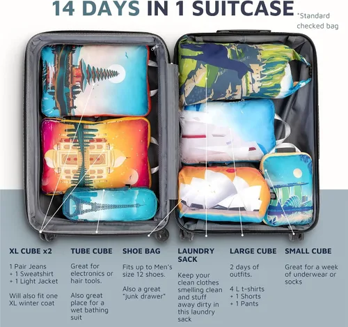 Vista 3 de TRIPPED Travel Gear - Cubos de equipaje grandes para viajes, juego de 7 piezas organizadores de equipaje ultraligeros, expandiblesbolsas