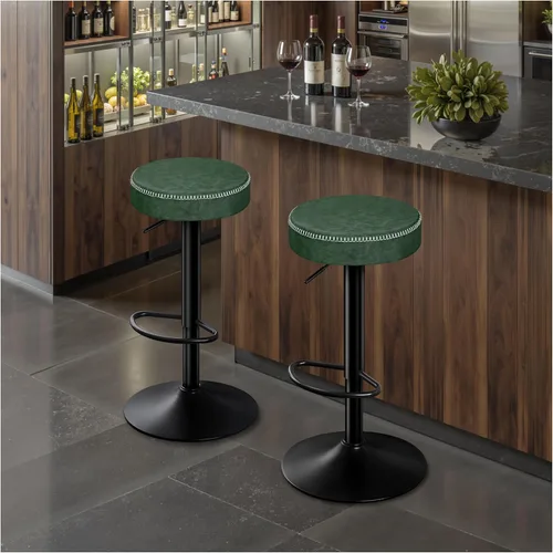 Vista 12 de STOOLINK Juego de 2 taburetes de bar ajustables sin respaldo de cocina con asiento redondo, taburetes de bar giratorios de 360° de altura de Gris