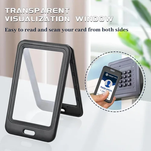 Vista 7 de Paquete de 3 portatarjetas de identificación con ventanas de doble cara, de plástico duro, vertical, para tarjetas de identificación, protector