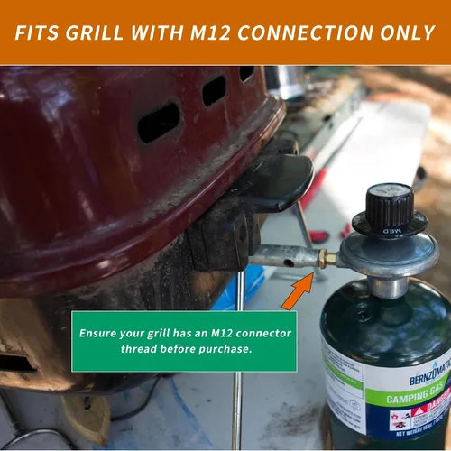 Vista 9 de Regulador de mesa con válvula de control de parrilla de gas propano con salida de rosca M12x1.5 boquilla de 0.028 in, entrada de rosca de cilindro
