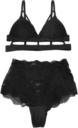 Vista 8 de Women Fashion Sexy Naughty Lingerie Lace Color Matching Three-Piece Underwear Babydoll Lingerie