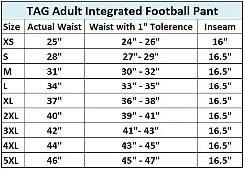 Vista 2 de TAG Adult Integrated Football Pant - Sewn-in Hip, Thigh, Tail and Knee Pads - 3-Piece Back - Open Fly