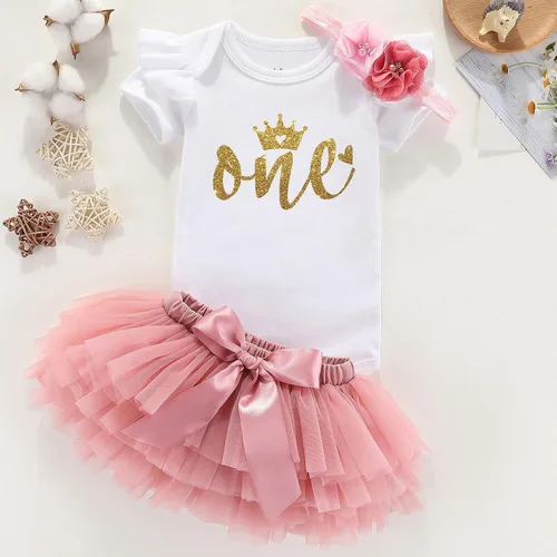 Vista 2 de Un primer cumpleaños traje 1er cumpleaños Conjunto de ropa de bebé niña tutú falda 0-3 meses