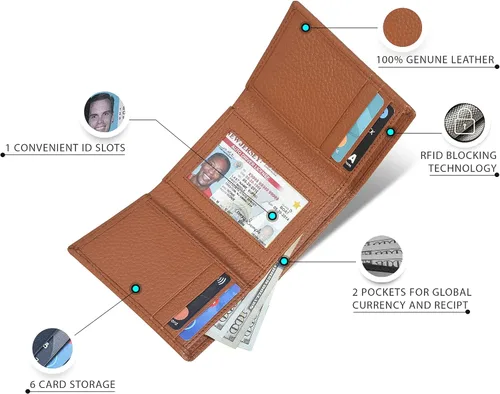 Vista 3 de ESTALON Slim RFID Wallets for Men - Genuine Leather Front Pocket Trifold Wallet