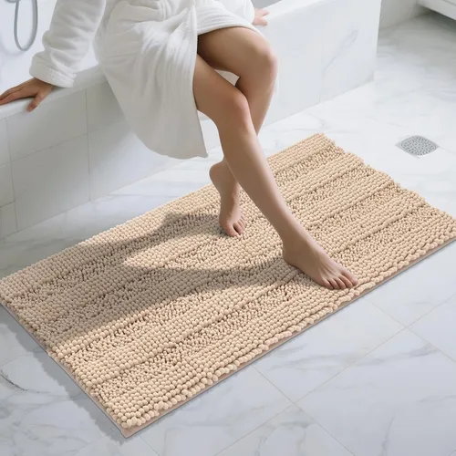 Vista 16 de Yimobra Tapetes de baño lavables, de chenilla súper suave y absorbente, para suelo y alfombra, de secado rápido, antideslizante, para bañera y Beige