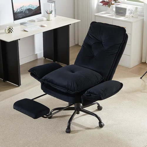 Vista 12 de Bestier Silla Criss Cross con reposapiés, Silla de oficina de espalda alta con piernas cruzadas y brazos abatibles y asiento ancho, reclinable 135°