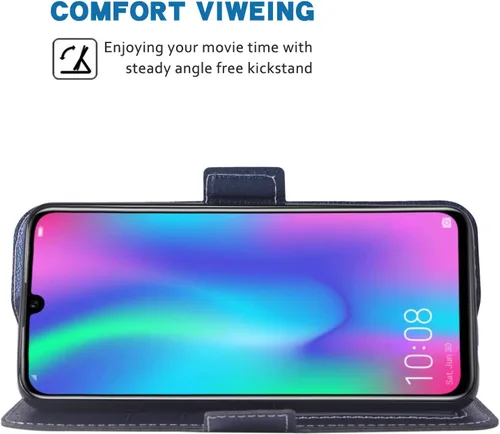Vista 3 de Funda tipo cartera para Huawei P Smart 2019/Honor 10 Lite Mujeres Hombres Correa de muñeca, cubierta de cuero sintético para teléfono celular