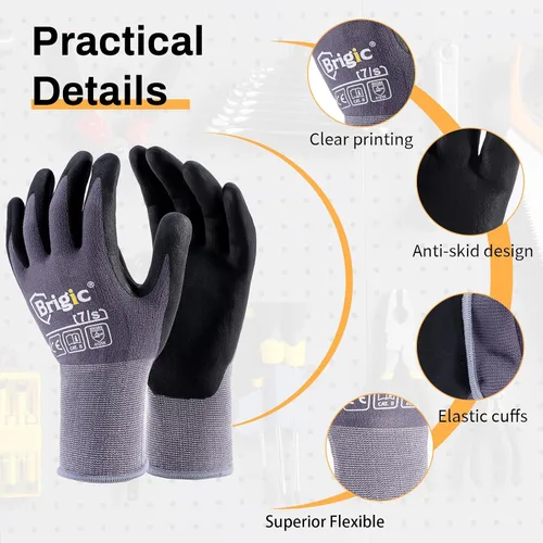 Vista 4 de Guantes de trabajo protectores con revestimiento de nitrilo de micro espuma, guantes de nailon de alta densidad, delgados y ligeros, agarre fuerte