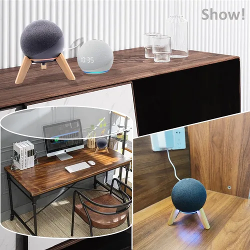 Vista 7 de Soporte de madera real para altavoz Echo Dot (nuevo modelo), accesorios de montaje de madera, trípode antideslizante para Alexa Echo Dots