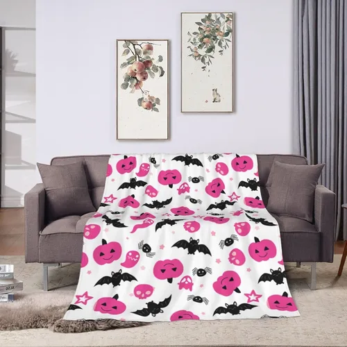 Vista 7 de Manta de Halloween de franela de forro polar suave, ligera, acogedora, cálida y linda, manta de felpa linda, manta para sala de estar, decoración