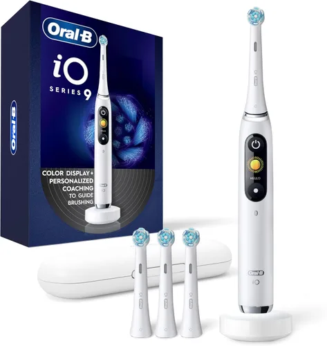Vista 15 de Oral-B iO Series 9 Cepillo de dientes eléctrico con 4 cabezales de cepillo, Aqua Alabaster